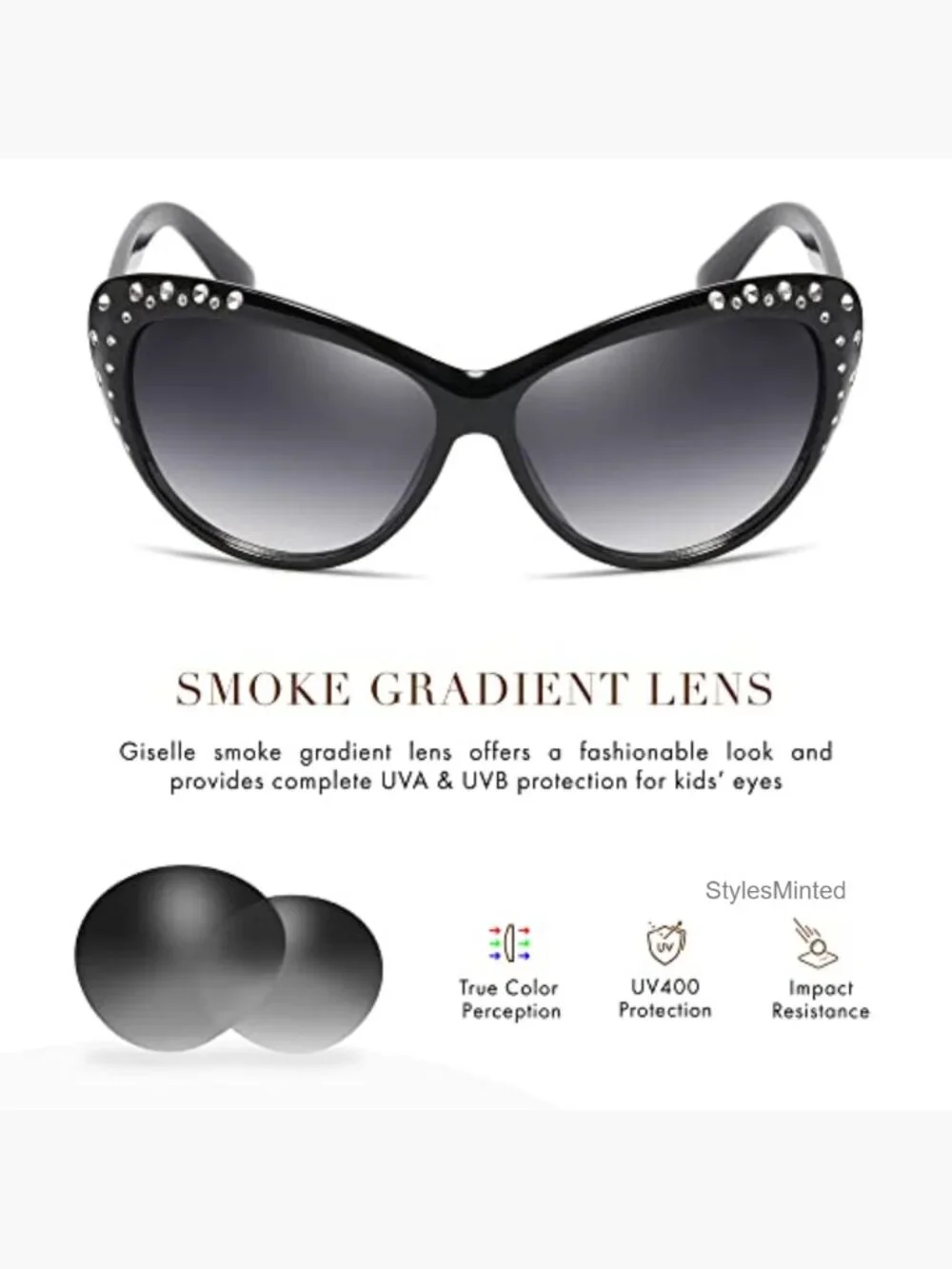 Retro Cat Eye Rhinestone Sunglasses for Girls Age 6-14